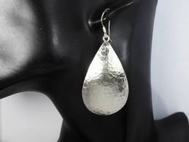 Large Hammered Pear Shape Earrings, 925 Sterling Silver, Women Textured Earrings - £49.68 GBP