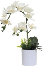 Omygarden White Orchid Artificial Flowers In Pot, Fake Plastic Orchid Flowers, - £26.50 GBP