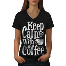 Keep Calm Shirt Coffee Lover Women V-Neck T-shirt - £10.33 GBP