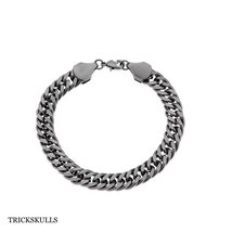 Dark Silver Stainless Steel Figaro Cuff Black Anodized Thick 10mm Chain ... - £11.18 GBP
