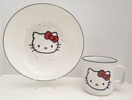 Hello Kitty Sanrio 9&quot; Ceramic Cereal Pasta Bowl &amp; Mug Cup Black Speckled NEW - £23.45 GBP