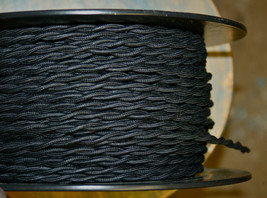 Black scribble cotton covered wire, vintage style cloth lamp cord, antique - £1.08 GBP