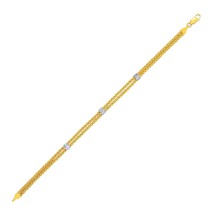 Size: 7.25'' - 14k Two-Tone Gold Dual Wheat Chain Bracelet with Diamond Stations - $12,545.52 MXN