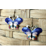 Cloisonné Butterfly Dangle Ear Rings in Blue - £11.92 GBP