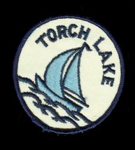 Vintage Travel Souvenir Embroidery Round Patch Michigan Torch Lake Sailboat - $9.89
