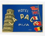 Hotel La Pace Luggage Label Pisa Italy 5 Country Flags  - $11.88