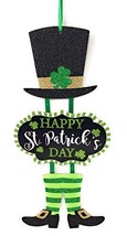 Glittery &quot;Happy St. Patrick&#39;s Day&quot; Themed Hanging Welcome Sign with Leprechaun T - £5.95 GBP