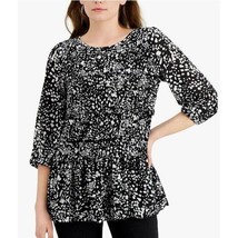 Fever Womens XS Black Stippled Printed Ruffled Ruched 3/4 Sleeve Top NWT R53 - £19.26 GBP