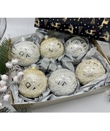 Set of silver and gold Christmas glass balls, hand painted ornaments wit... - £42.58 GBP