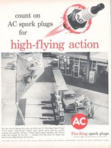 1961 AC Fire Ring Spark Plugs Vintage Print Ad High Flying Gas Service Station - £8.20 GBP