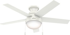 The 46&quot; White Hunter Anslee Indoor Low Profile Ceiling Fan With Pull Chain - $168.97