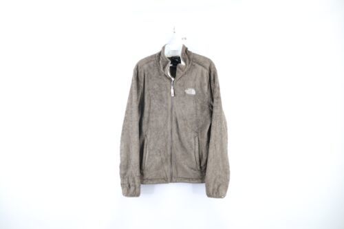 The North Face Womens Large Thrashed Spell Out Full Zip Fleece Jacket Brown - $34.60