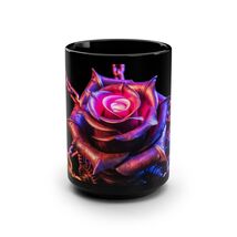 Neon Glowing Rose Black Ceramic Mug 15oz Cyberpunk Gothic Coffee Cup - $24.28