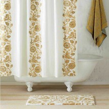 John Robshaw Textiles Jina Gold Floral Embroidered Fabric shower curtain $125 - £52.49 GBP