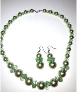 Mint Green  Glass Pearl Bead Necklace and earrings Set - £20.50 GBP