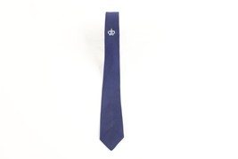 Vintage 40s 50s Rockabilly Embroidered Crown Silk Skinny Neck Tie Dress Tie Blue - £23.33 GBP