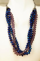 Costume Jewelry Purple Blue Metallic Faceted Beaded Necklace 18&quot; - £11.59 GBP