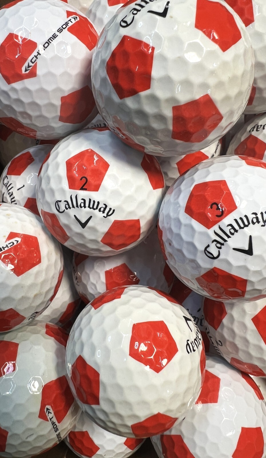 3 Red/ White Callaway Chrome Soft  Truvis AAAA Near Mint Used Golf Balls - $14.52