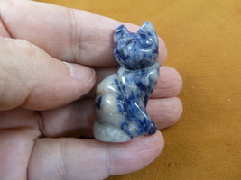 Y-CAT-SIC-565) blue gray sitting CAT gem kitten STONE carving figurine cats - $14.01