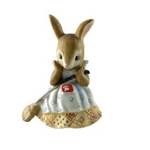 Lefton China Bunny Sweeping Figurine with Apron and Broom 00303 - $25.84