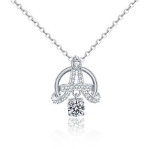 5mm Round Moissanite Paris Eiffel Tower Women Gift 925 Sterling Silver Necklace - £72.06 GBP