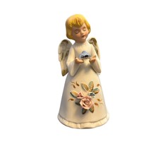 Vintage Homco Porcelain Girl Angel w/ Blue Bird Hand Bell - £11.52 GBP