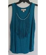 Womens XL Michael Kors Teal Aqua Tassels Sleeveless Tank Top Summer Shirt - $8.91
