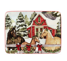 Horse Family Barn Homestead 37292 Ceramic Rectangle Platter 16&quot; Susan Winget - £42.20 GBP