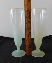 MidCentury 50s 60s Blendo Pair Tall Frosted Champagne Flute Glass, Lime,... - $19.95