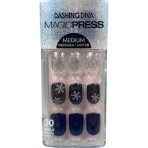 Dashing Diva Magic Press Manicure Medium Blue Snowflake Silver Glitter C... - $16.88