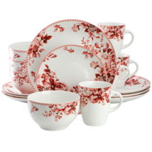Elama Traditional Red Rose 16 Piece Stoneware Dinnerware Set - $93.06