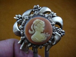 (CHS23-2) Ponytail lady orange + ivory cameo hair pin pick stick HAIRPIN brass - $28.97