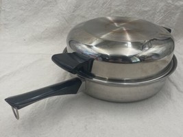 Vintage AMWAY QUEEN 18/8 Stainless Steel Skillet/Fry Pan w/ Dome Lid/Egg Poacher - £50.11 GBP