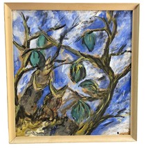 Painting Art Gouache Signed Framed Mid Century Birds In Nest in Tree - £331.95 GBP
