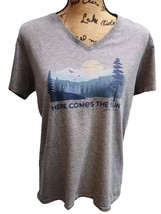 Life is Good Womens Size L Here Comes The Sun Tree Mountain T-Shirt Shirt Gray - $25.73