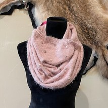 Betsey Johnson Funnel Infinity Fuzzy Light Pink and Pearls Scarf - $18.48