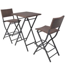 Outdoor Garden Patio Camping 3 Piece Poly Rattan Folding Bistro Dining Set Table - £143.35 GBP+