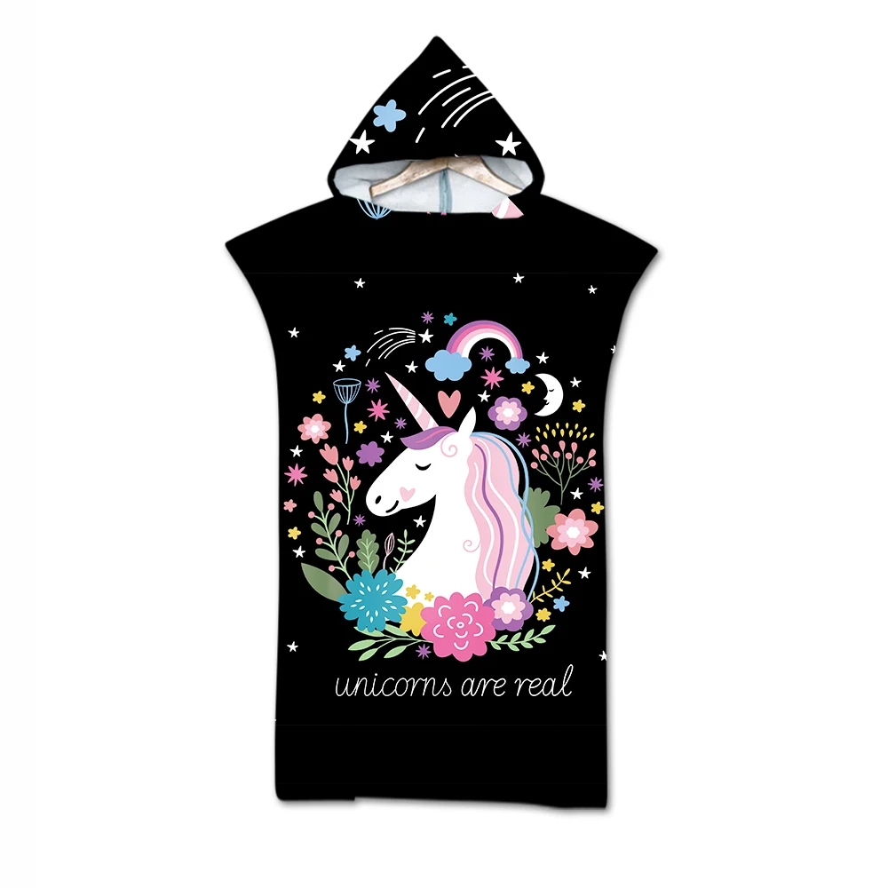 Sporting Unicorn Hooded Beach Towel Cartoon Kids Microfiber Bath Towel Poncho fo - £36.19 GBP