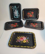 5 VTG Black Toleware Tin  Mini Trays 6.5&quot; x 4.5&quot; - $25.00