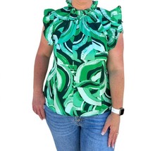 Thml ruffle sleeve abstract top in Green - size S - £42.98 GBP