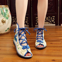 Summer Super Light Women Canvas Gladiator Sandals Peep Toe High Top Ladies Cotto - £24.21 GBP