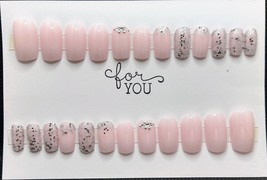 24pc Press on Nails Pink Silver Glitter Rhinestone Medium Length - £6.39 GBP