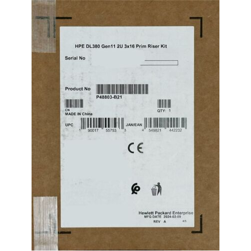 HPE P51083-B21 HPE DL380 GEN11 2U 3X16 SEC RISER KIT PL-SY - $337.42
