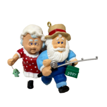 Vintage 1997 Hallmark Santa and Mrs Claus Fishing Christmas Ornament 2.5 x 3&quot; - £6.82 GBP