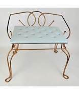 1977 Pearl Wick MCM Cushioned Vanity Stool Chair Settee Powder Blue Gold... - $183.14