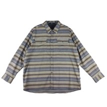 Y2K Swiss Tech Men&#39;s 2XL Horizontal Brown Striped Button Up Long Sleeve ... - £15.46 GBP