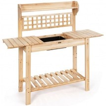 Garden Potting Bench Workstation Table with Sliding Tabletop Sink Shelves - Col - £157.93 GBP