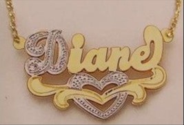 Personalized Gold Overlay Double 3d Name Plate Necklace Free Chain /b20 - $54.66 CAD