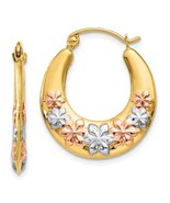 14K Tri Color Gold Flower Hoop Earrings - £154.84 GBP