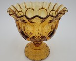 Rare Vintage LE Smith Amber Moon and Stars Depression Glass Ruffled Compote - £27.84 GBP